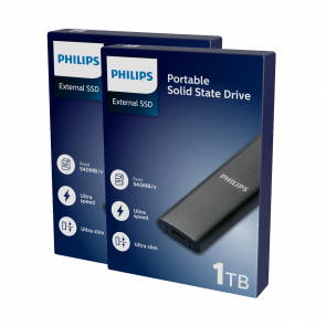 Philips External SSD 1TB, USB3.2, Schwarz, 2-pack set