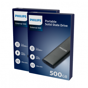 Philips External SSD 500GB, USB3.2, Schwarz, 2-Pack